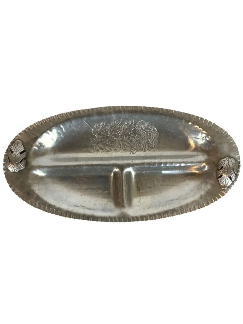 Trade Continental Hand Wrought Oval Divided Server Mum Design Hammered Aluminum